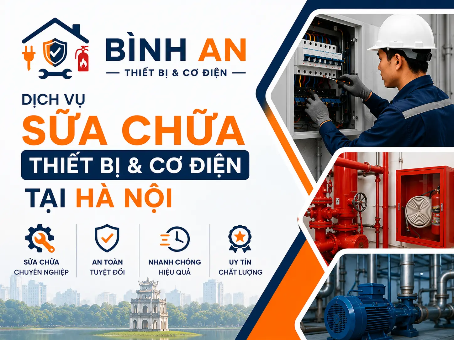 Kỹ thuật viên Bình An sửa chữa thiết bị cơ điện tại Hà Nội